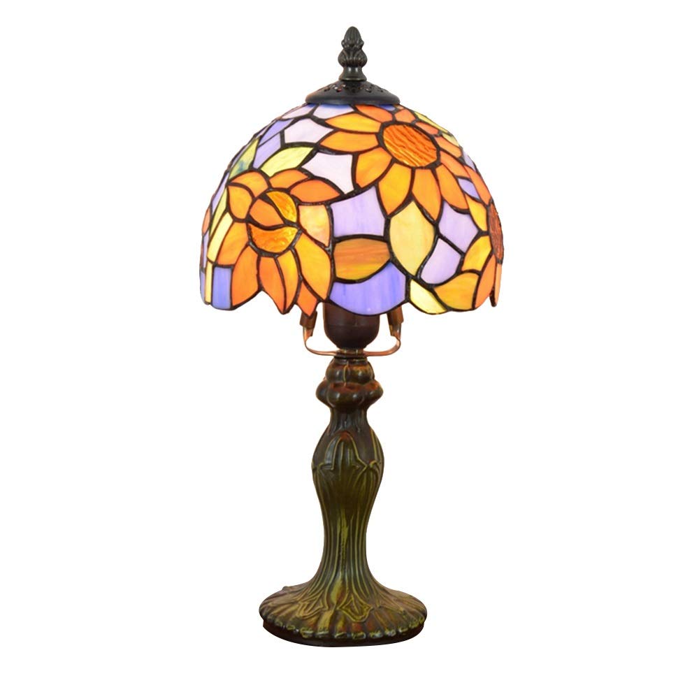 Aioneer 8 Inch Mediterranean Blue Sun Flower Garden Bedroom Table Lamp Retro Bedside Lamp Small Bar Hotel Personality Art Tiffany Country Table Light