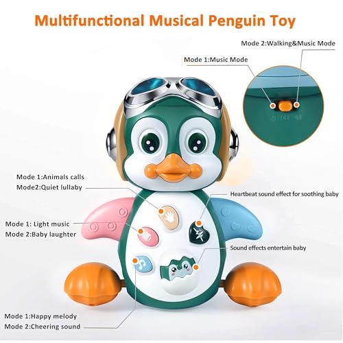 Image of Kidology Crawling Penguin Baby Toy with LED Lights | Interactive Musical Kids Toy for Early Learning & Entertainment | Perfect Christmas and Birthday Gift for Toddlers & Infants (Cream)