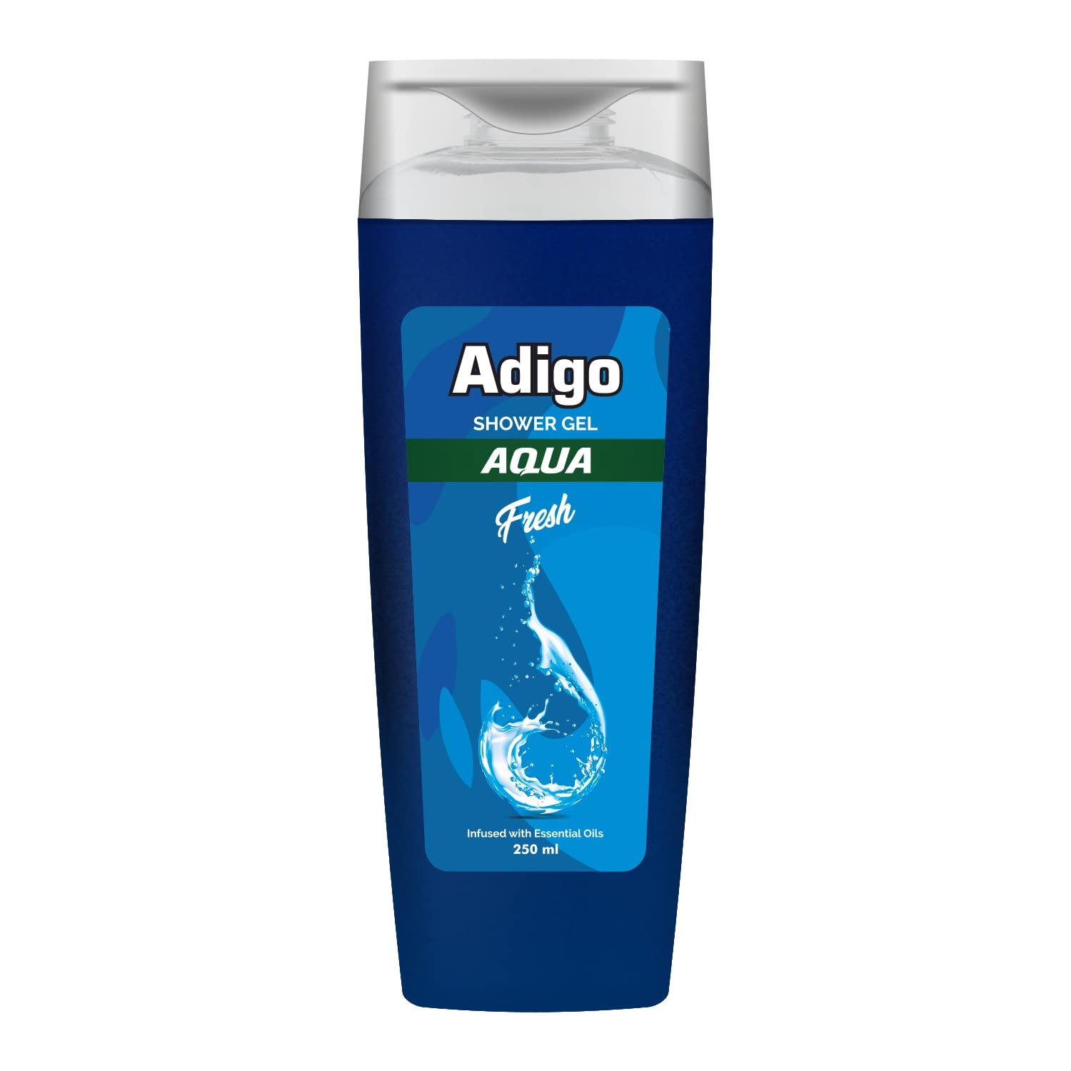 Adigo Shower Gel | Body Wash, Infusion of Essential Oils & Gentle Exfoliating Beads | Moisturizing Formula & Odor Control | 250ml (Aqua)