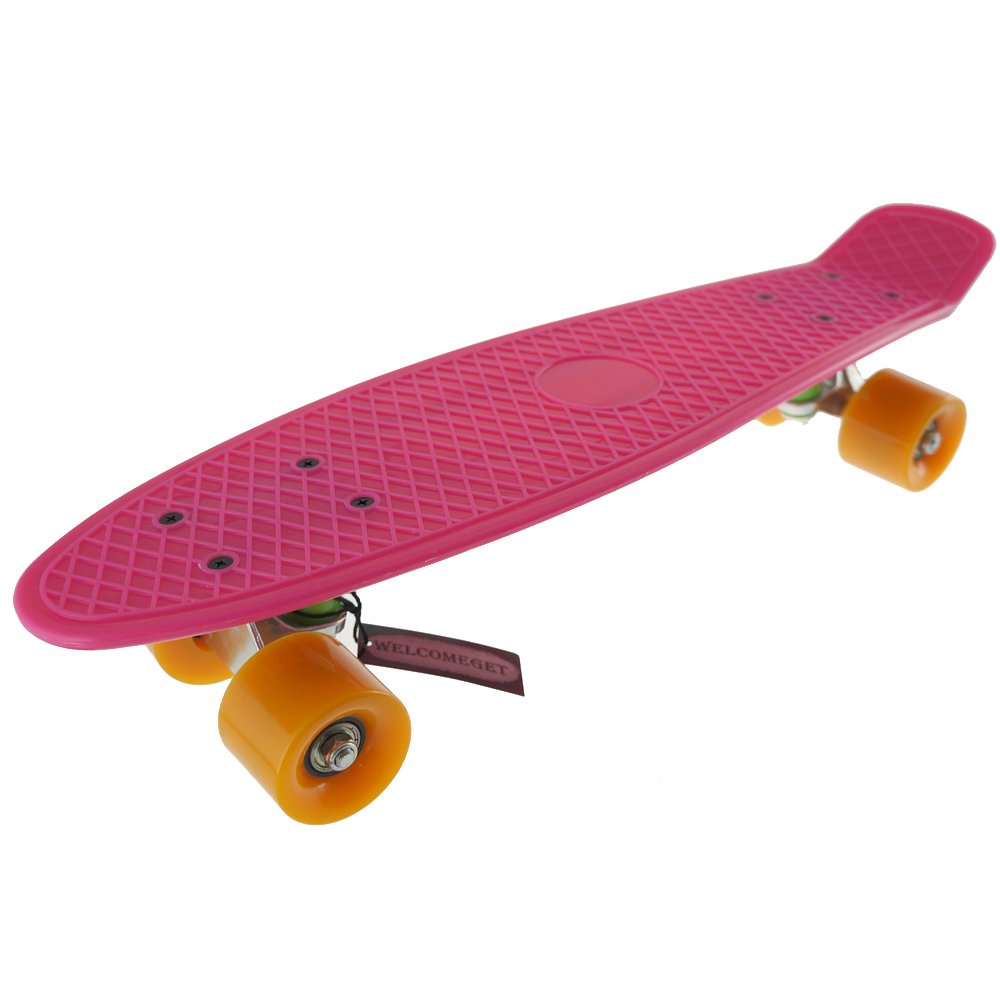 Welcomeget Pk Complete Standard Skateboard Retro Style Banana Board Pink Clear Deck