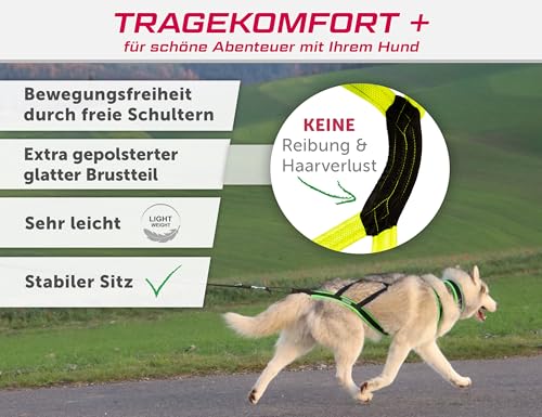 LASALINE Hunde Zuggeschirr X Back für Canicross Hundesport Dogscooter Bikejöring Schlitten in Schwarz Neongelb