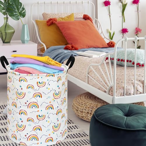 Image of Round Laundry Hamper Storage Basket Fabric Material Storage Hamper Organization Basket, Storage Bin, Gift Box with Handles for Room