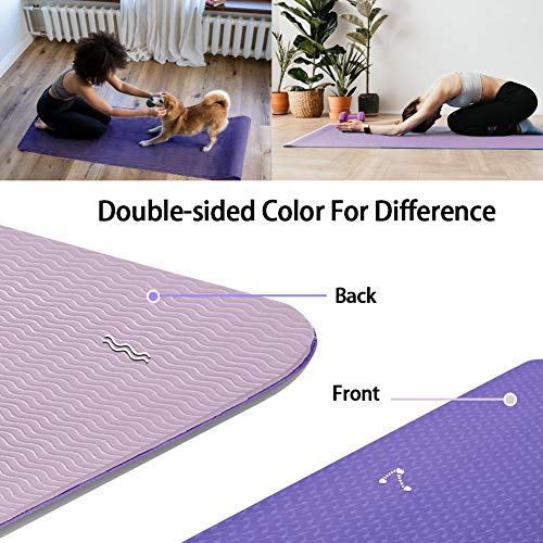 KOFFOTA Yoga Mat Non Slip TPE Yoga Mats, 1/4 inch Eco Friendly Fitness Exercise Mats for Yoga, Workout Mats with Carry Strap and Bag, Pilates and Floor Exercises Lavender - Thumbnail 5
