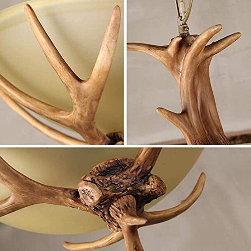 Fine Maker Retro Antler Chandelier, Vintage Style Faux Resin Antler Wood Pendant Lighting, Countryside Farmhouse Deer Horn Ceiling Light Fixture For Kitchen Island Bar Cafe 3-Light #TOP3