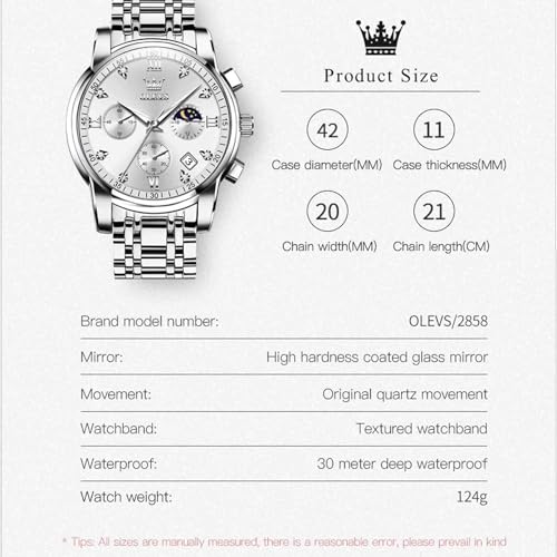 Image of OLEVS Men's Analog Watch Multi Color Business Stainless Steel Waterproof Luminous Quartz Watch Luxury Leisure Date Simulation Original Bowl Watch (In-2858- Multicolor White ?)