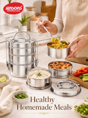 Image of JENSONS 3-Tier Stainless Steel Clip Lunch Box