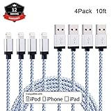 EverDigi iPhone Cable,4Pack 10FT Nylon Braided 8pin Lightning to USB Charger Cord, Compatible with iPhone7/7 Plus/6s/6s Plus/6/6 Plus/5/5S/5C/SE/iPad and iPod(White)