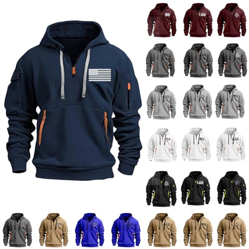 Tactical Hoodies for Men Quarter Zip Pullover Long Sleeve Vintage Workout Hiking Sweatshirts with Multiple Pockets2