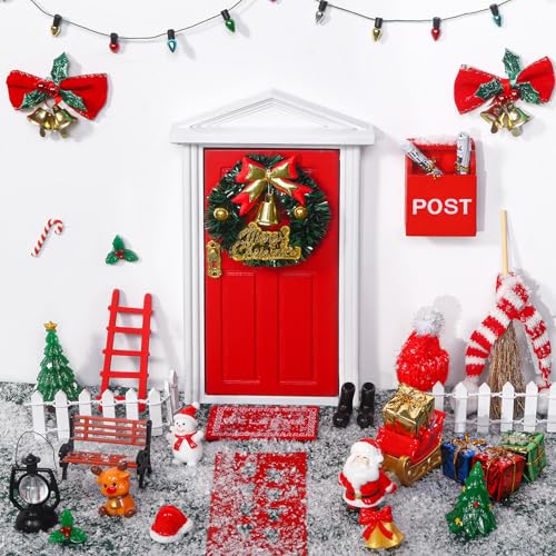 DTYDECLE Rot Weihnachten Miniatur Wichteltür ，36 Stück Rot...