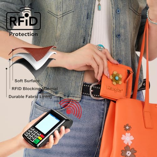 Image of Montana West X Wrangler Slim Wallet Women Small Rfid Blocking Wallets Bifold Credit Card Holder Wallets with Clear ID Window