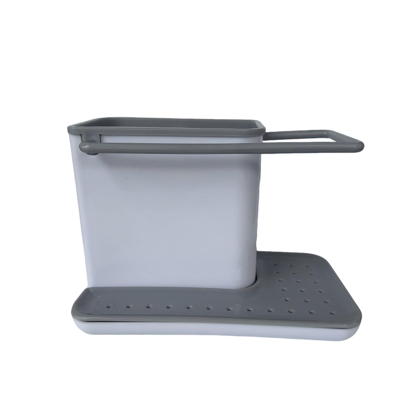 Kitchen Sink Caddy Organiser, Detachable Sink Tidy with Sponge Holder and Cloth Hanger, Compact Kitchen Sink Storage Organizer for Sponges Brushes Soap White & Grey