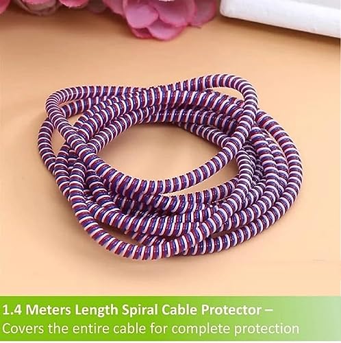 Image of Spiral Cable Protector, Data Cable Protective Sleeve, Headphone Saver, Charger Protective Cover, Wire Repair /Strain Relief Cable Wrap Tube for USB Data Cable Headphone Cable (Green+purpal)