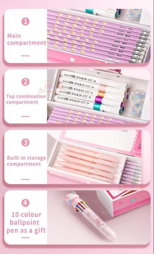 Image of WORSHIPER New Cartoon Theme Pencil Box with Push Pull Eraser Set for Kids | Suitcase Style Password Lock Stationery Organizer | School Supplies Gift Combo for Boys & Girls (Blue Unicorn + Eraser)