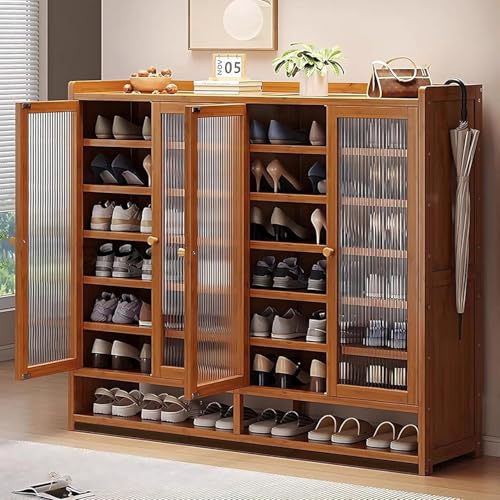 8 Tier Bamboo Shoe Cabinet, Shoe Storage Cabinet with Doors, 40 Pairs Shoe Organizer with Shelves, Freestanding Shoe Rack for Entryway, Hallway, Closet Living Room (Brown)