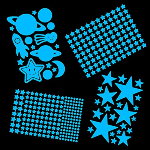 Glow In The Dark Stars For Ceiling,359Pcs 3D Glowing Star Removable Self-Adhesive Wall Decals,Moon, Rocket And Planets Wall Stickers For Girls Boys Kids Diy Bedding Room Bedroom Décor (Blue) #TOP3