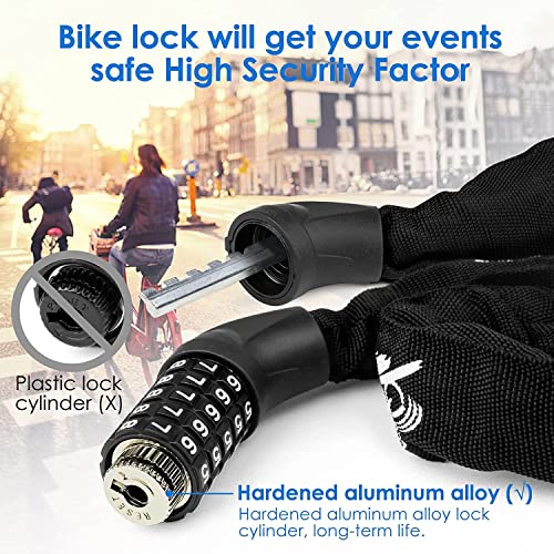 Bike Lock Chain Bicycle Lock - Bike Locks Heavy Duty Anti Theft Chain Lock 5 Digit Combination Resettable Cycle Lock For Bicycle #TOP4