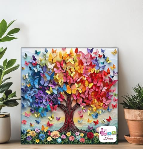 Image of iDream 1000 Pieces Jigsaw Puzzle - Artistic 3D Design, Colorful Wall Decor, Challenging Puzzle Gift for Friends & Family (Butterfly Tree)