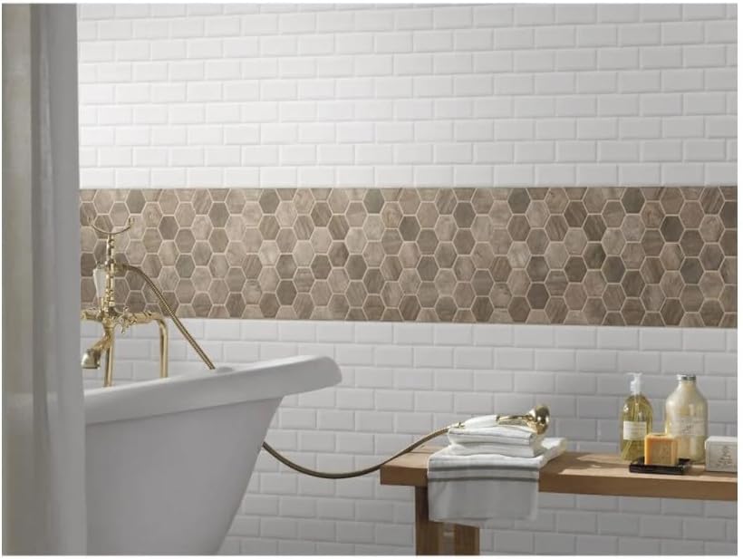 Miniatura 5 de Azulejo de pared de mosaico hexagonal marrón grisáceo de madera flotante GLS-DRIFT6MM de 0.079 x 0.079 in (14.55 pies cuadradoscaja)