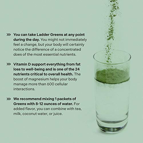 LADDER Sport Superfood Greens - Spirulina, Matcha, Vitamin D, Magnesium, Rhodiola, Zinc, Sugar-Free, Soy-Free, Vegan, 15 On-The-Go Packets, NSF Certified for Sport