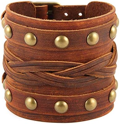 STWTR Men's Wide Cuff Wristband Punk Rock Motorbike Wide Belt Lea...