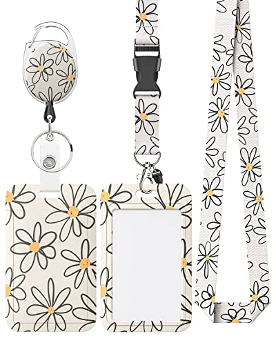 Uniclife Floral Sliding Ausweishülle Blume Kunststoff Case mit einziehbarem Badge Reel Karabiner-Clip und abnehmbarem Lanyard Strap Hard Vertical Card Protector