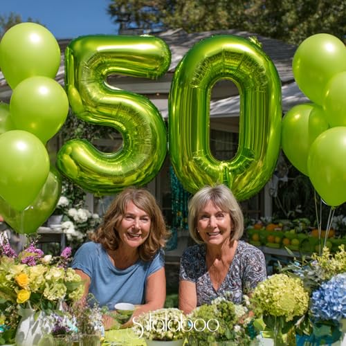 Image of 40 Inch Green Number 50 Balloon Lime Big Large Helium Number 0-9 | Giant Digital 50th Foil Mylar Party Balloon for Birthday Party Anniversary Graduation Decorations
