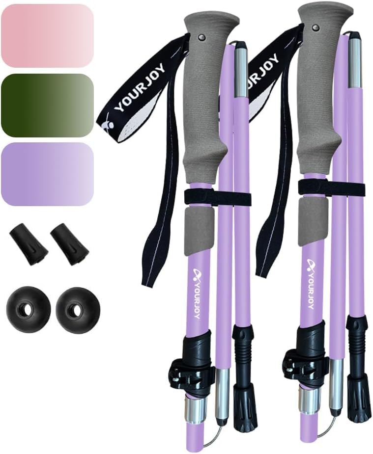 Yourjoy Hiking Trekking Poles, Macaron Colors 2 Pack Anti Shock, Adjustable, Collapsible Hiking Poles for Trekking or Walking, Lightweight Aluminum Sticks for Adult (Purple)