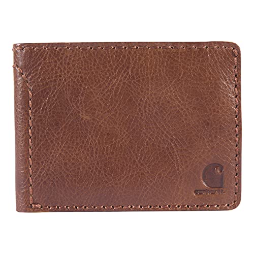 Carhartt Men's Bifold and Passcase, Durable Billfold Wallets, Available in Leather and Canvas Styles, Brown