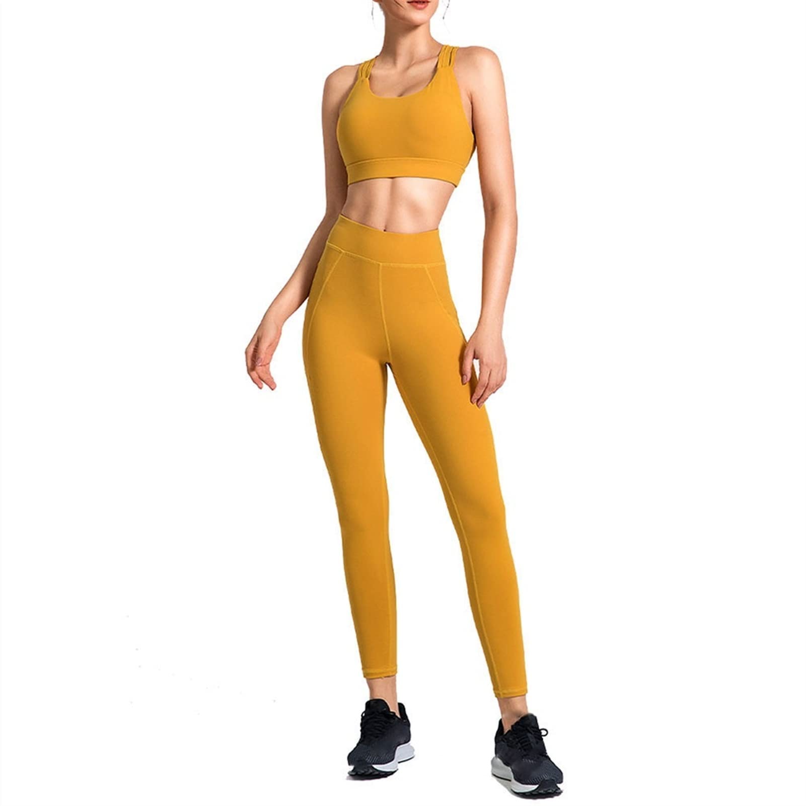 Strój do jogi damski fitness zestaw odzieży sportowej, 2-częściowy strój damski sportowy biustonosz joga legginsy zestaw trening fitness spodnie seksowne paski krzyż tył tank topy odzież siłownia bieganie trening najlepsze legginsy