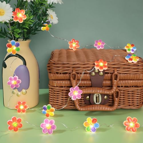 Image of Colorful Flower String Lights 10FT 30LEDs USB & Battery Powered Cute Rainbow Floral Fairy Twinkle Lights with Remote Timer Decorative for Bedroom, Dorm, Girls Room & Christmas Home Decor