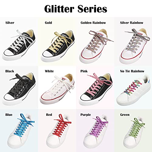 5Chaos Glitter Sparkle Rainbow Shoelaces, Metallic Shiny Shoe Laces For Women Kids Girls Men, Fun Funky Shoestring With Aglets 1Pair (47" (120Cm), Silver Rainbow) #TOP3