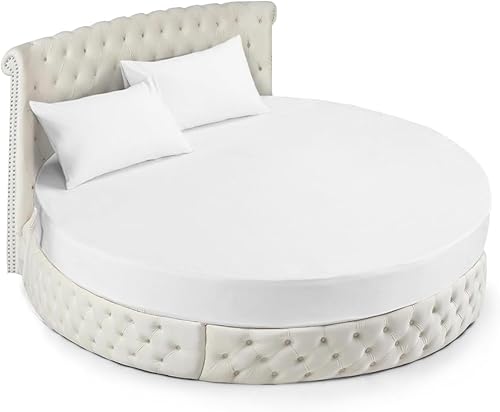 Miniatura 1 de Juego de sábanas redondas de 600 hilos de 4 piezas, color blanco sólido (96 pulgadas de diámetro, tamaño estándar) se adapta a hasta 9 a 15