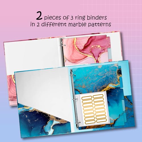 Classeur marbre rose et bleu de qualité supérieure avec accessoires