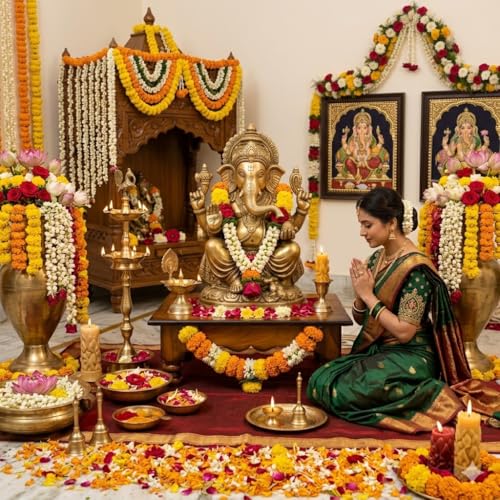 Image of Pooja Chowki Pata Chowki Decorative bajot for Sitting Pooja Temple Stool for Mandir (Extra Large)