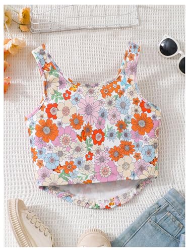 WDIRARA Girl's Floral Print Tank Top Scoop Neck Sleeveless Asymmetrical Crop Top2