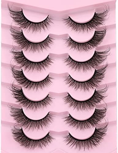 Ruairie False Eyelashes Cat Eye Lashes Fluffy Wispy Natural Eyelashes 20MM False Lashes Pack 8D Dramatic Volume Faux Mink Lashes Strip 7 Pairs