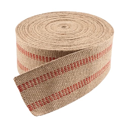 Image of YaeCCC Craft Jute Webbing Tape, 20 Yards Width 3.5 inch Roll Natural Burlap Red Line Jute Webbing Ribbon for Chair Repair, Crafting, Burlap Ribbon, Upholstery