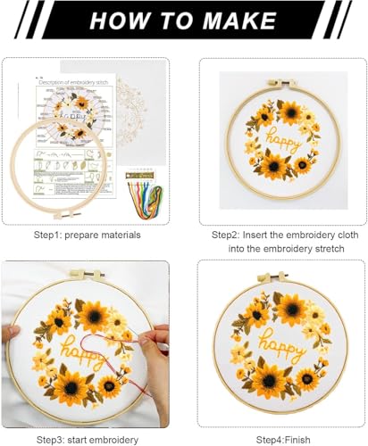 Image of Zhenqing Cross Stitch Kit for Beginners, Flower Pattern and Butterfly Design, Stamped Embroidery Set (Flower Bee)