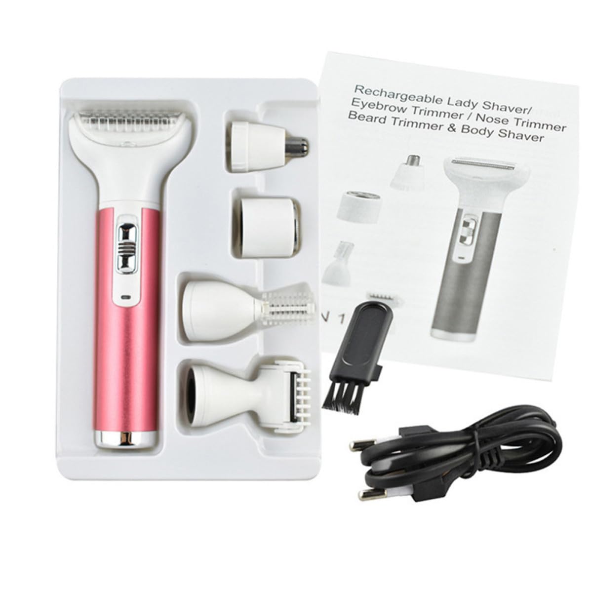 USB Recargable Afeitadora Eléctrica para Mujer Recortadora Corporal Multifunción para Cara Cejas Bikini Nariz Axilas y Cuerpo con Cabeza Desmontable y Diseño Ergonómico