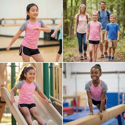 Image of Girls Short Sets with Athletic Shorts and Workout Tops Quick Dry Athletic Clothing Sets 6-13 Years