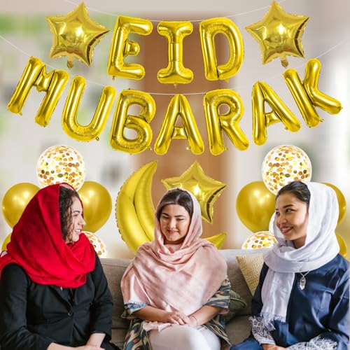 Image of Rozi Decoration Eid Mubarak Decoration Items | Iftar Party Decorations Items | Eid Mubarak Balloon Decorations for Home | Star and Moon Foil Balloons for Decoration Set of 37 Pcs
