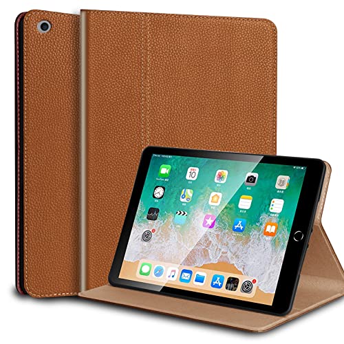 Housse iPad 10.2 avec veille automatique, étui cuir véritable antichoc marron