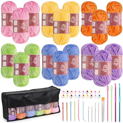 LUNARM Chenille Yarn for Crochet Knitting Chunky Blanket Velvet Yarn