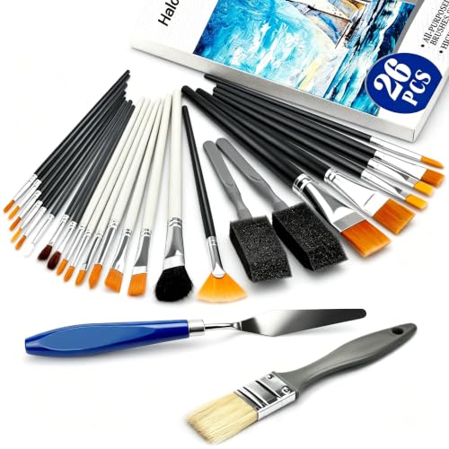 Halobios Farbbürsten 26 Pcs Malerei Pinsel Set für Acrylfarbe Öl Gesicht Körperfarbe Kunst Malerei Pinsel für Erwachsene Anfänger Künstler Kinder Kunst Zubehör