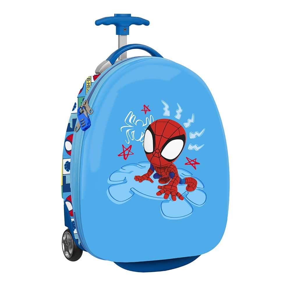 Safta | Maleta Infantil con Ruedas 16″ Spidey Rescue, Carcasa Rígida ABS + PC, Interior Forrado con Bolsillo de Red con Cremallera, Cintas Elásticas Sujetaequipaje, Color Azul, Medidas 28x23x43 cm