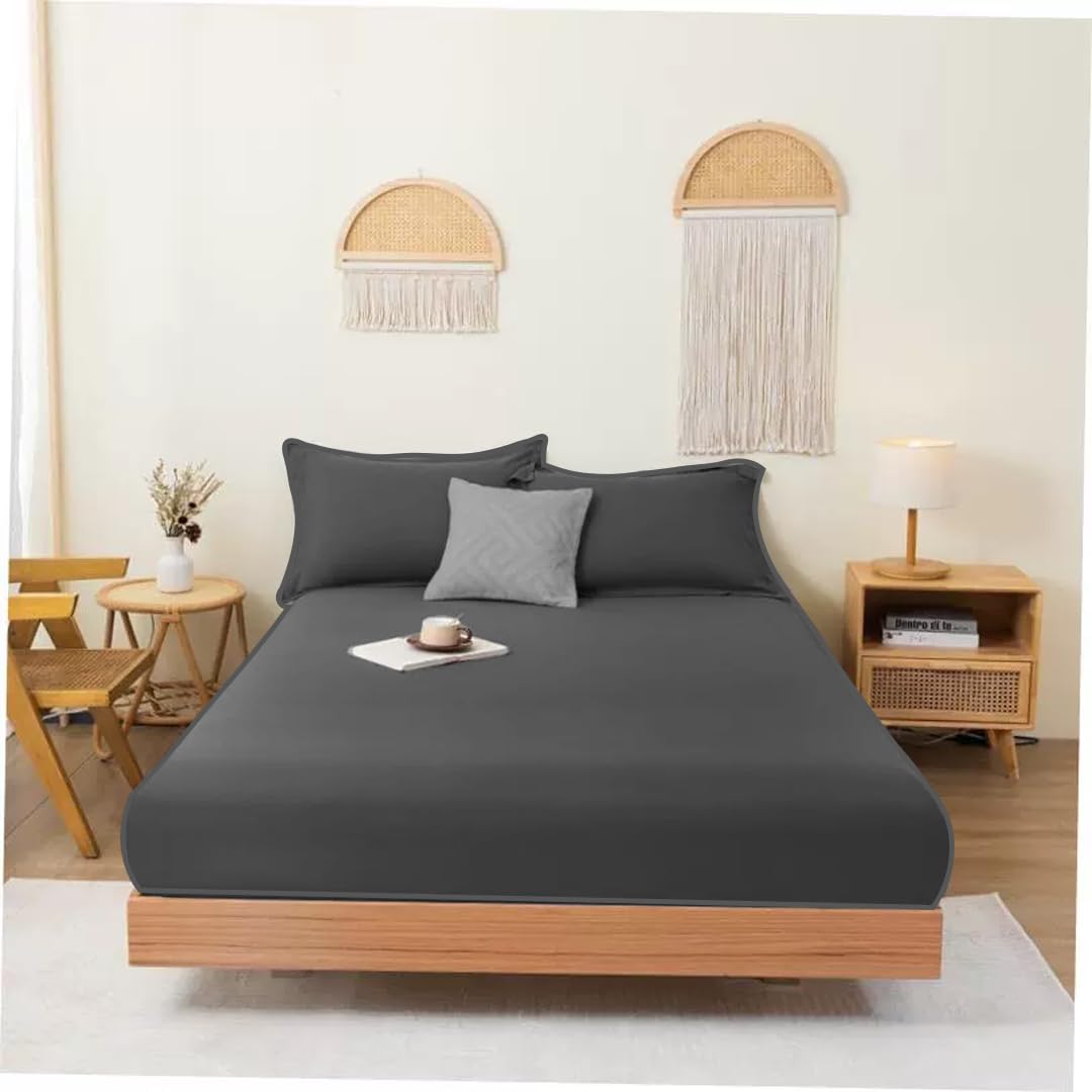 Ziya Homes 25cm Deep Fitted Sheet Single Polycotton Fabric - Breathable & Soft Hotel Grade Bed Sheets - Easy Care Non-Iron Bottom Sheet (Charcoal, 91x190 cm) — image 1