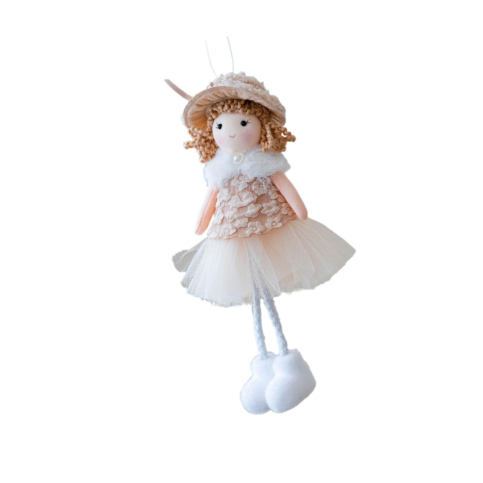 Plcpdm Girls Champagne Christmas Decor Tree Ornament 18.5 X 11 Cm Doll Accent With Fabric Texture And Tulle Skirt Detail Use Plush Tree Ornament Fabric Doll Christmas Decor Holiday Home Accent Seasonal Top Loop