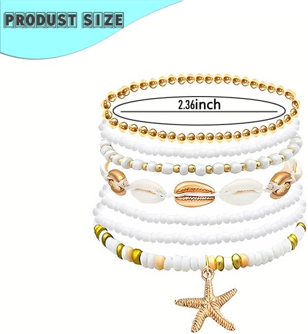 Beach Ocean Bracelet Gifts for Women Starfish Shell Bracelet for Women Handmade Beaded Bracelets Set of 7 - Image 2