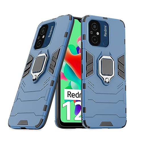 Image of Pikkme Redmi 12C / Poco C55 Back Cover | D5 Tough Armor Bumper | 360 Protection Case | Ring Holder Stand Case (Blue)