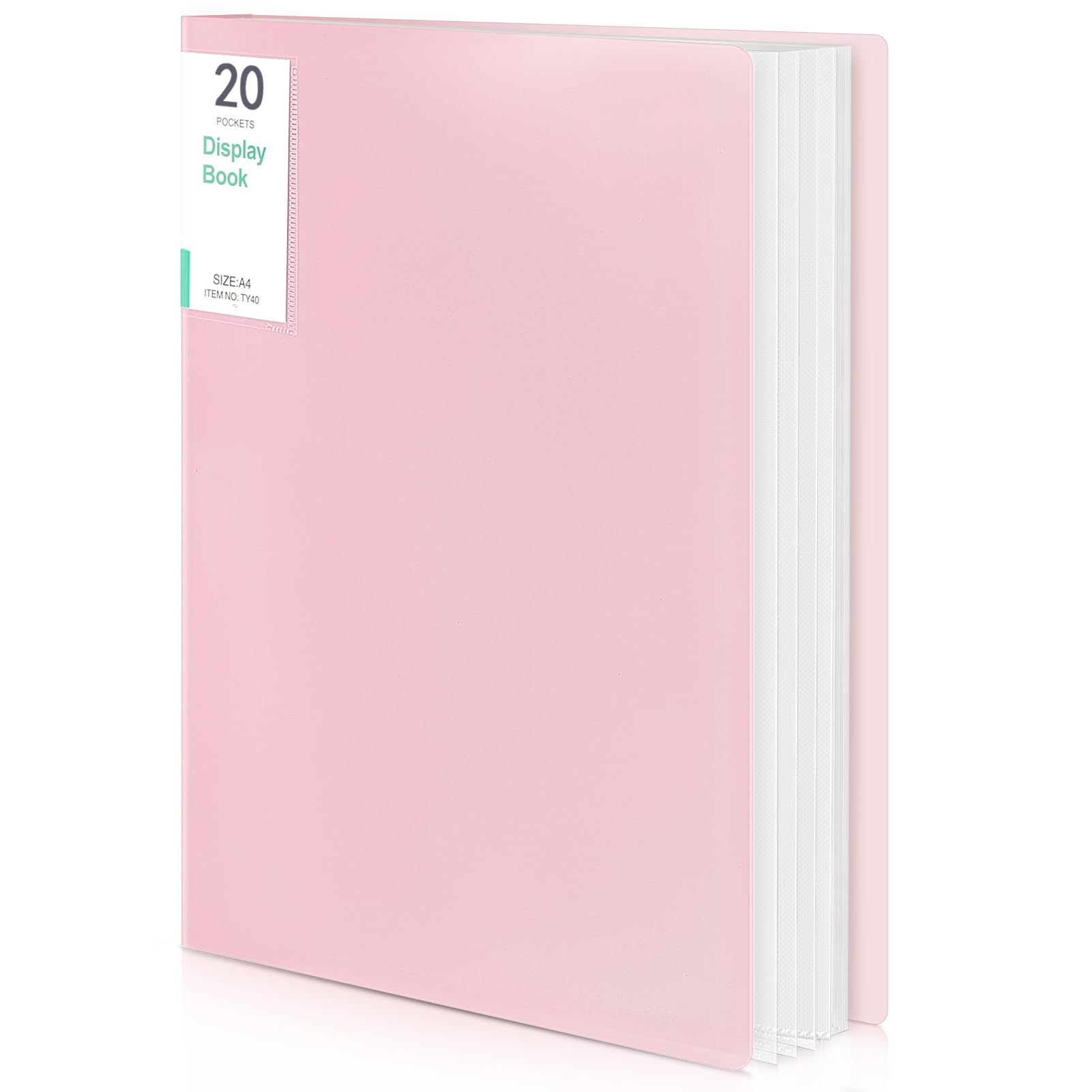 Phyxin Carpeta de plástico para presentaciones, 20 bolsillos, fundas transparentes, organizador de documentos para hojas de música, obras de arte, dibujo para escuela, oficina, negocios, color rosa